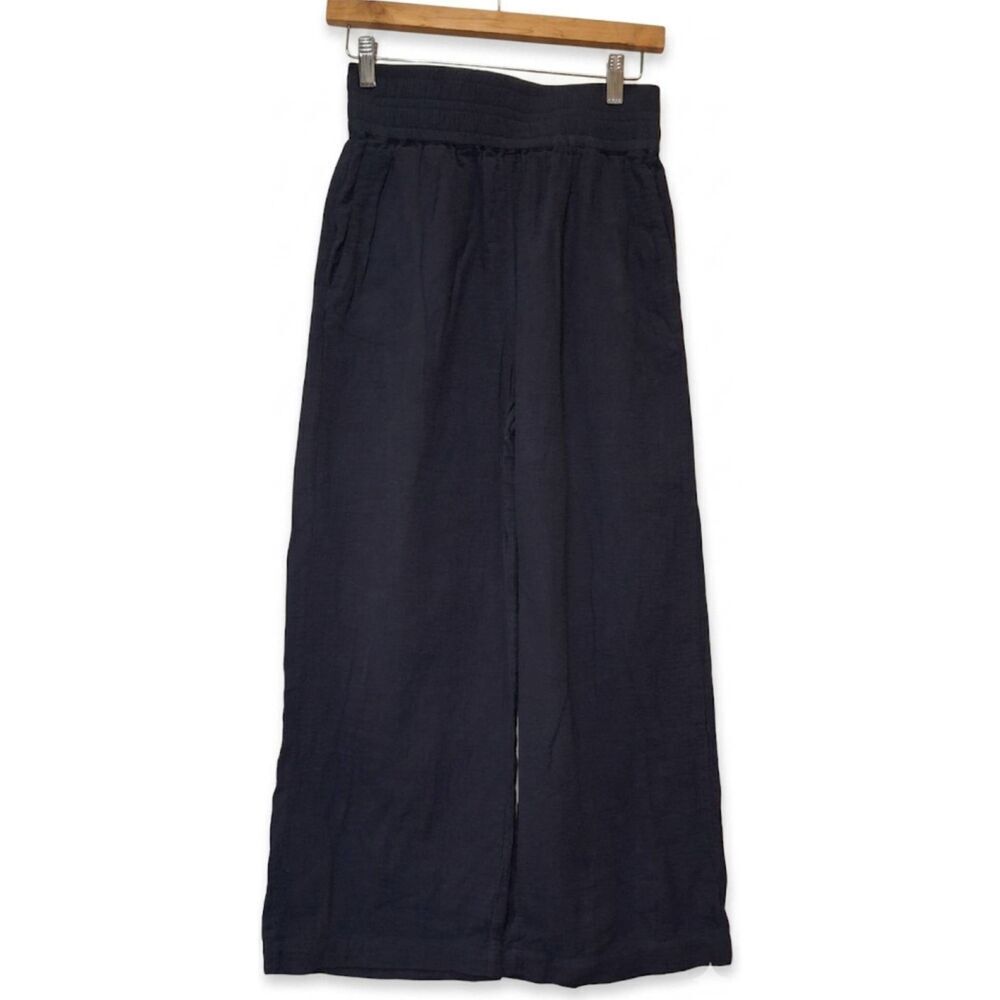 Boden womens size 4 blue gauzy cotton pants hi rise wide leg navy
